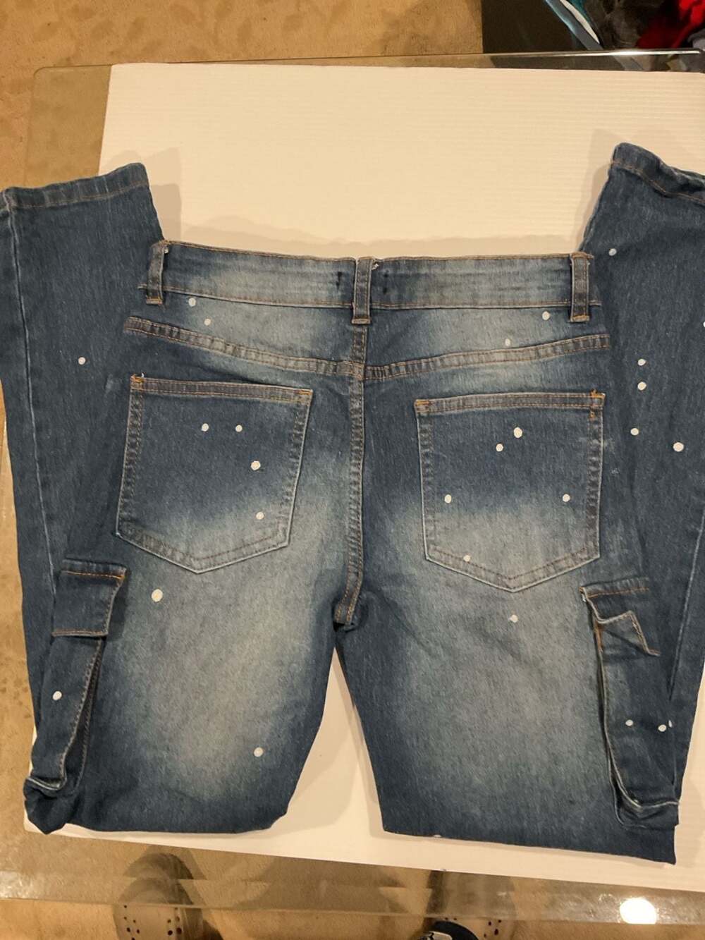 NOVAkids Fashion Nova Paint Splatter Cargo Denim Jeans size 14